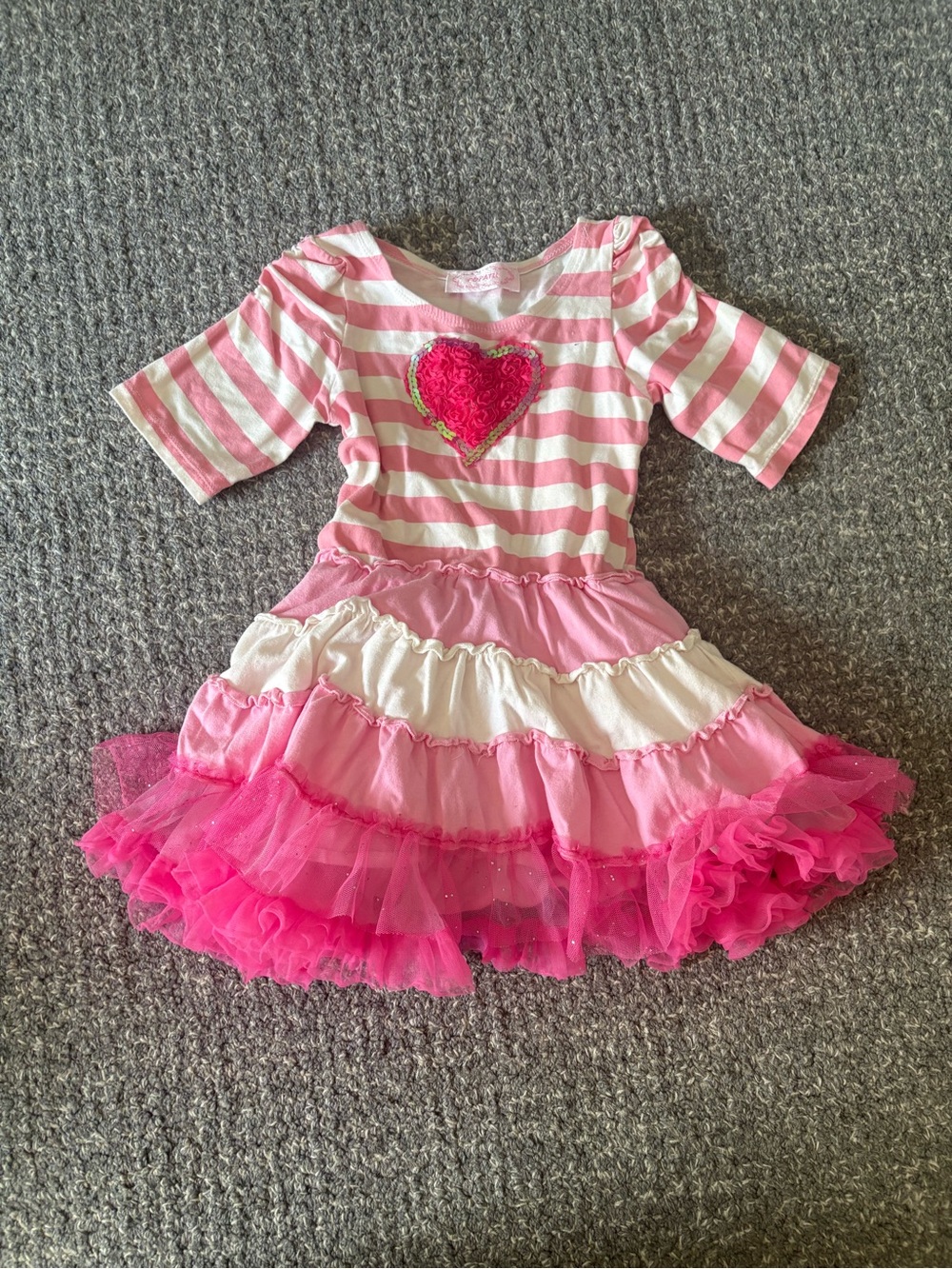 Pink Heart Striped Ruffle Sequin Embellished Dress size 5